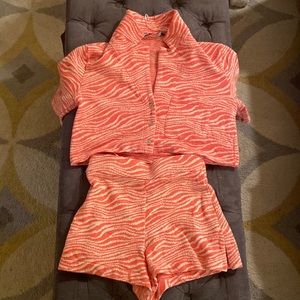 Zara Printed Jacquard Coral Set, Top and Shorts, Coord Set